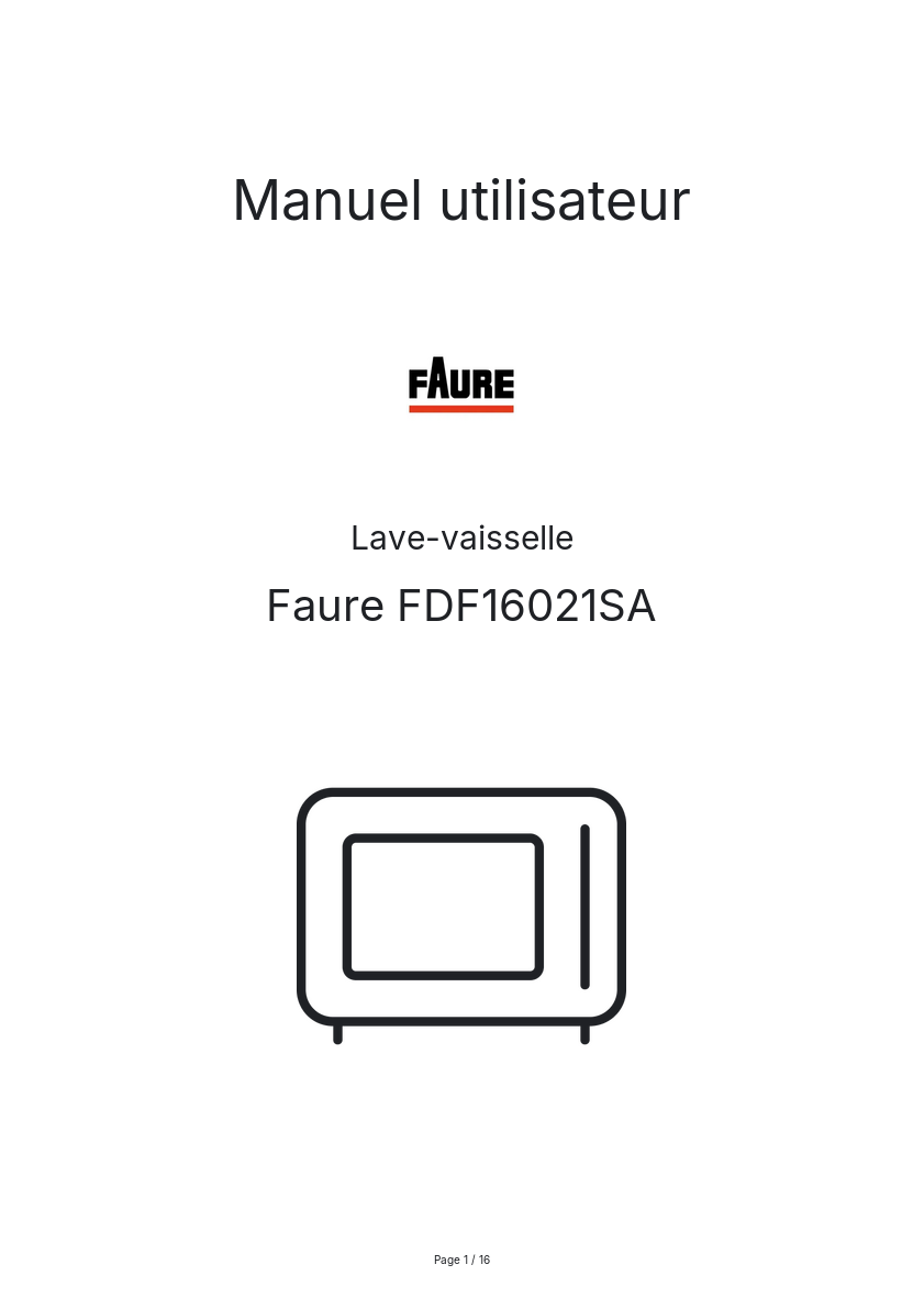 Page n°1 - Manuel utilisateur Faure FDF16021SA