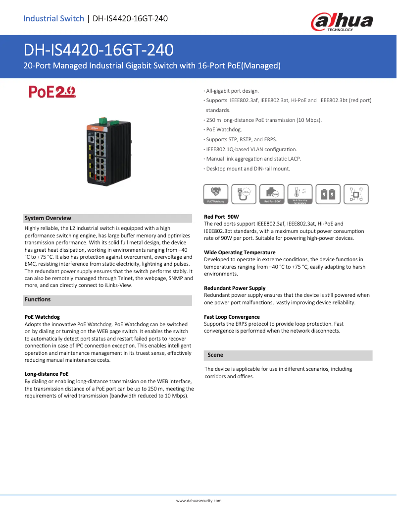Página 1 del manual Ficha técnica Dahua Technology IS4420-16GT-240