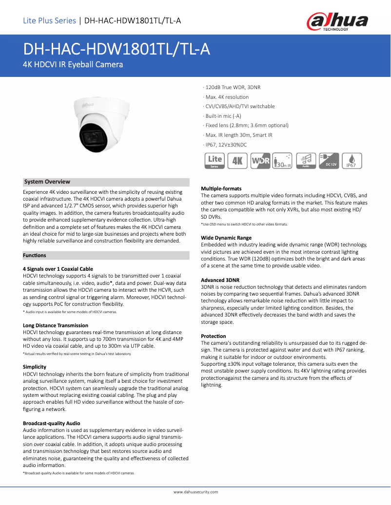 Image de la première page du manuel de l'appareil HAC-HDW1801TL-A