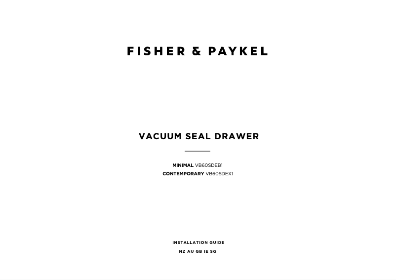 Page n°1 - Guide d'installation Fisher & Paykel VB60SDEX1