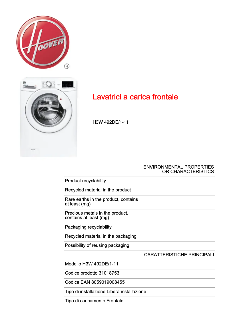 Image de la première page du manuel de l'appareil H3W 492DE/1-11