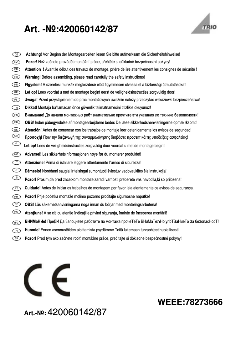 Page 1 de la notice Manuel utilisateur Trio Lighting Hudson