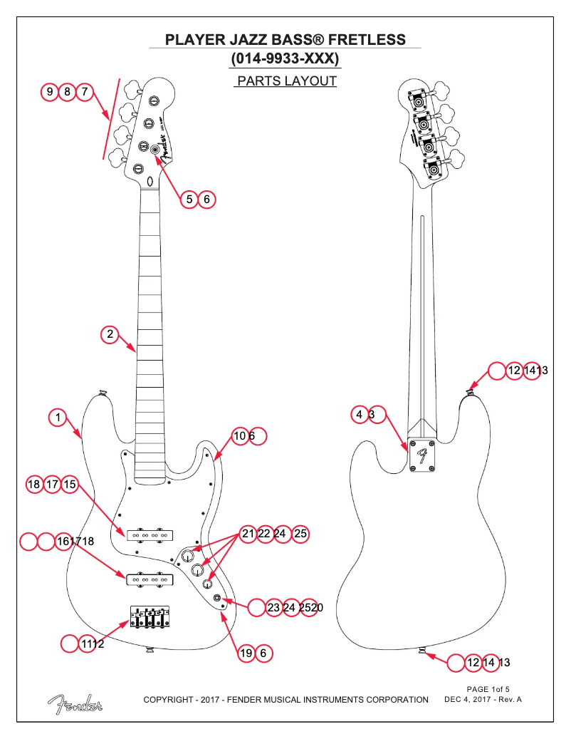 Page n°1 - Manuel utilisateur Fender Player Jazz Bass Fretless