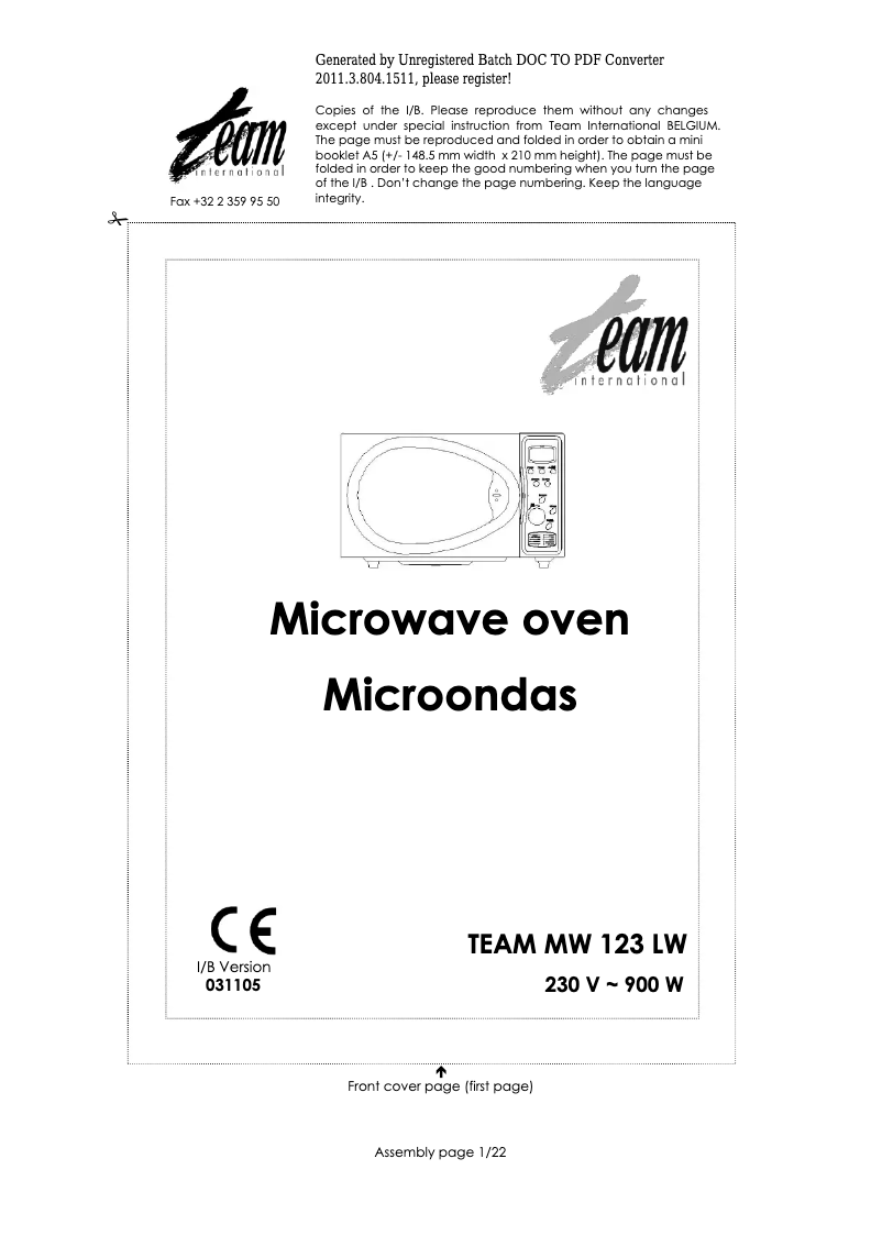 Página 1 del manual Manual de usuario Team MW 123
