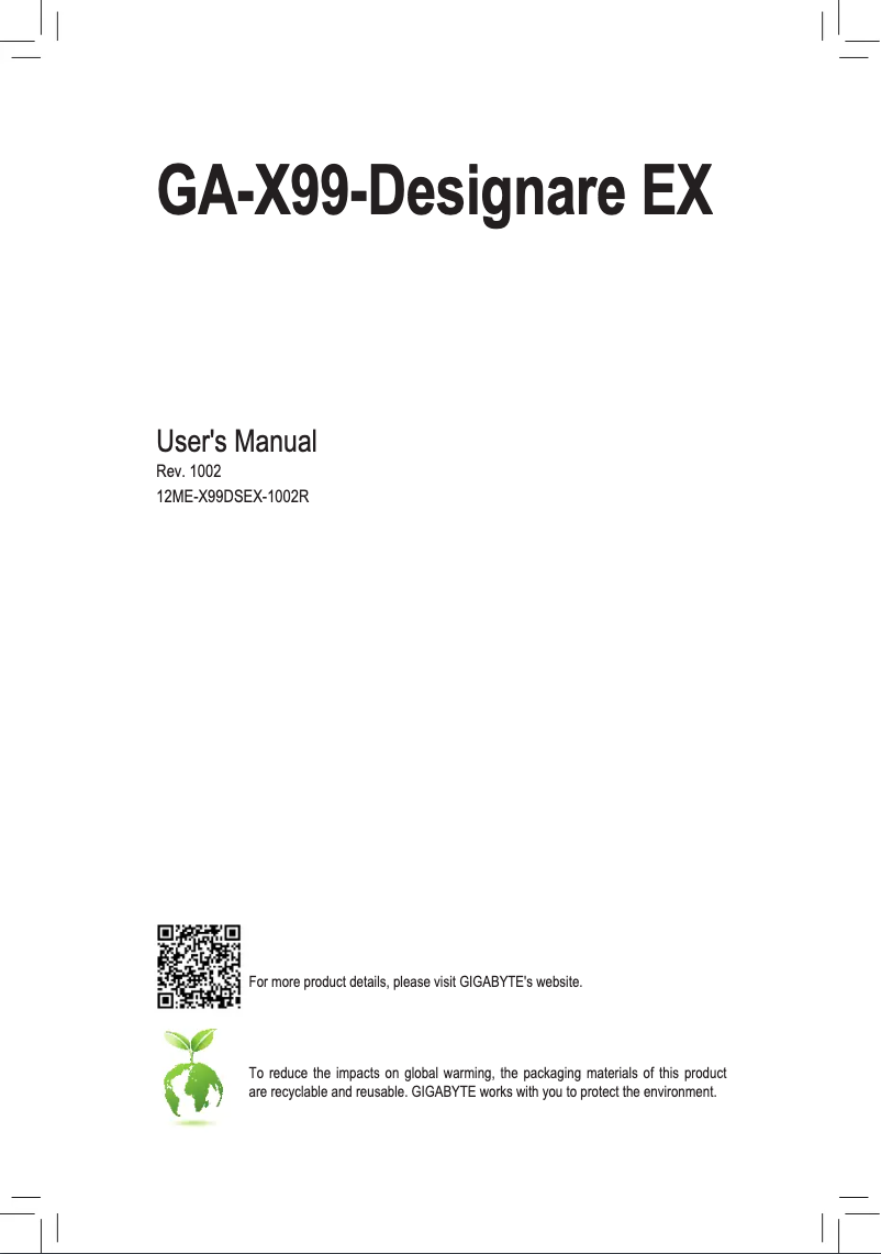 Page n°1 - Manuel utilisateur Gigabyte GA-X99-Designare EX
