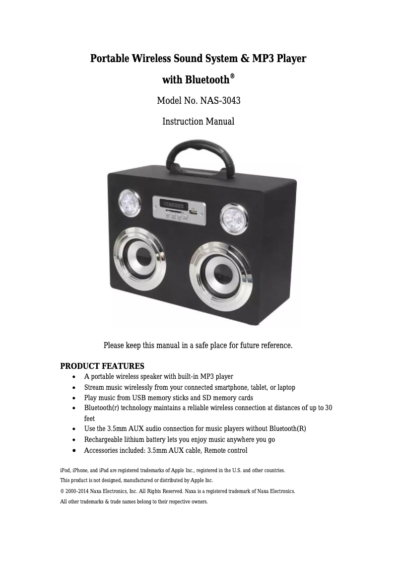 Image de la première page du manuel de l'appareil NAS-3043