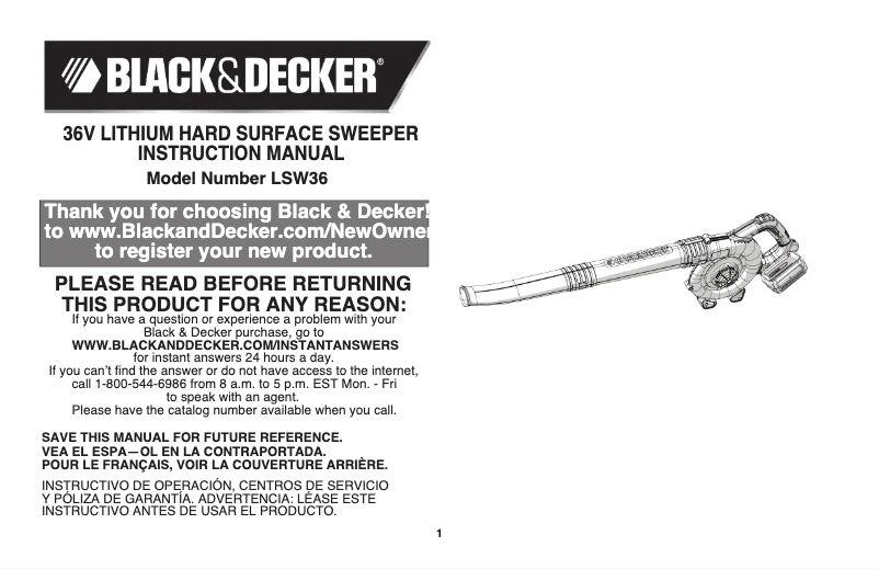 Page 1 de la notice Manuel utilisateur Black & Decker LSW36