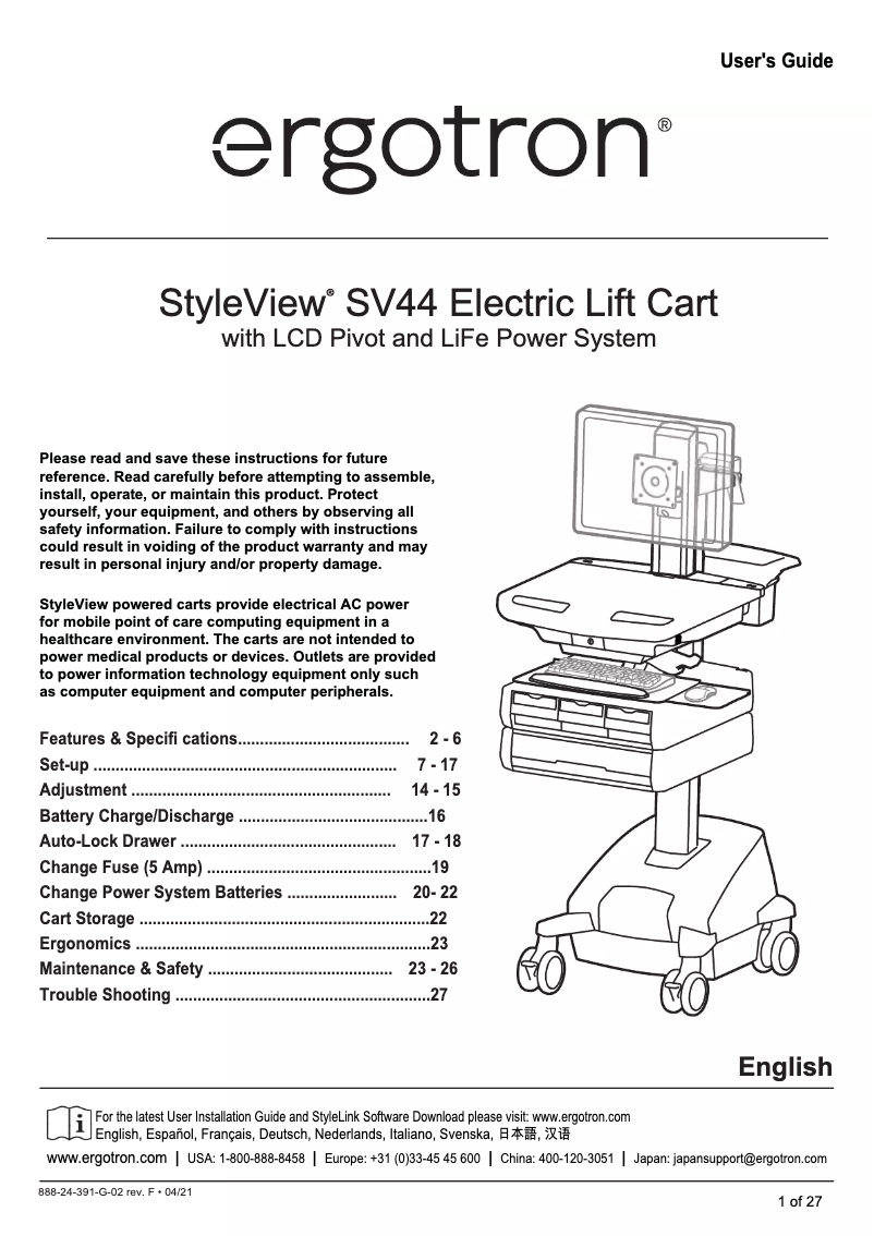 Page 1 de la notice Manuel utilisateur Ergotron StyleView