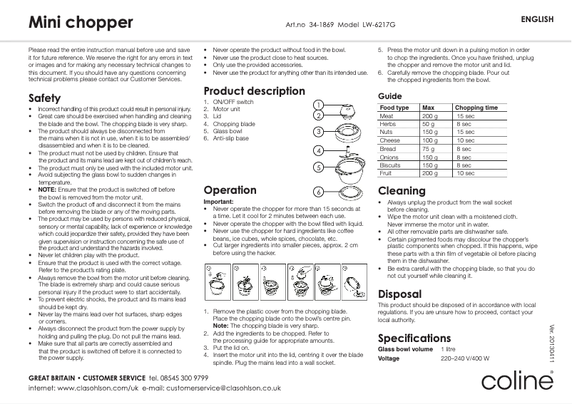 Página 1 del manual Manual de usuario Coline LW-6217G