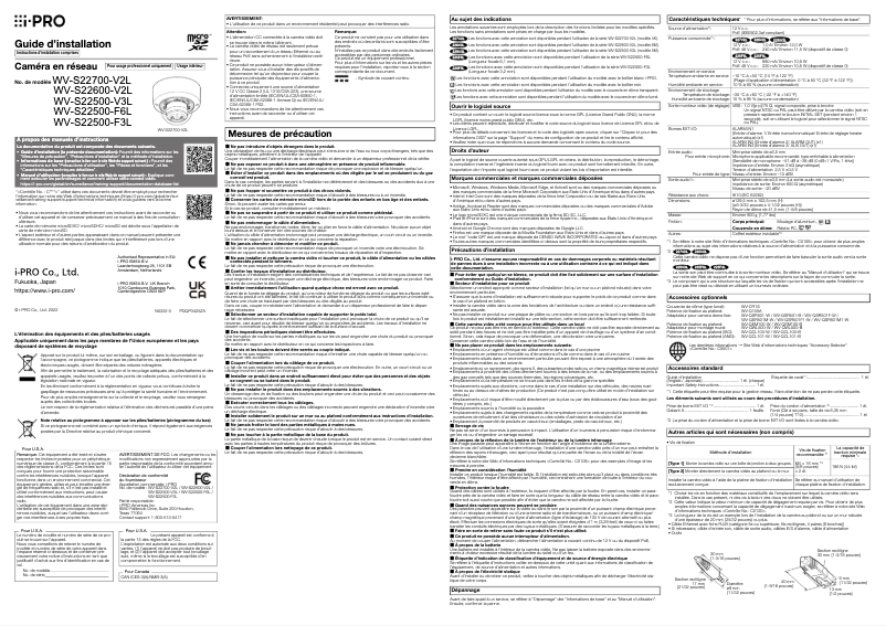 Image de la première page du manuel de l'appareil WV-S22500-F3L