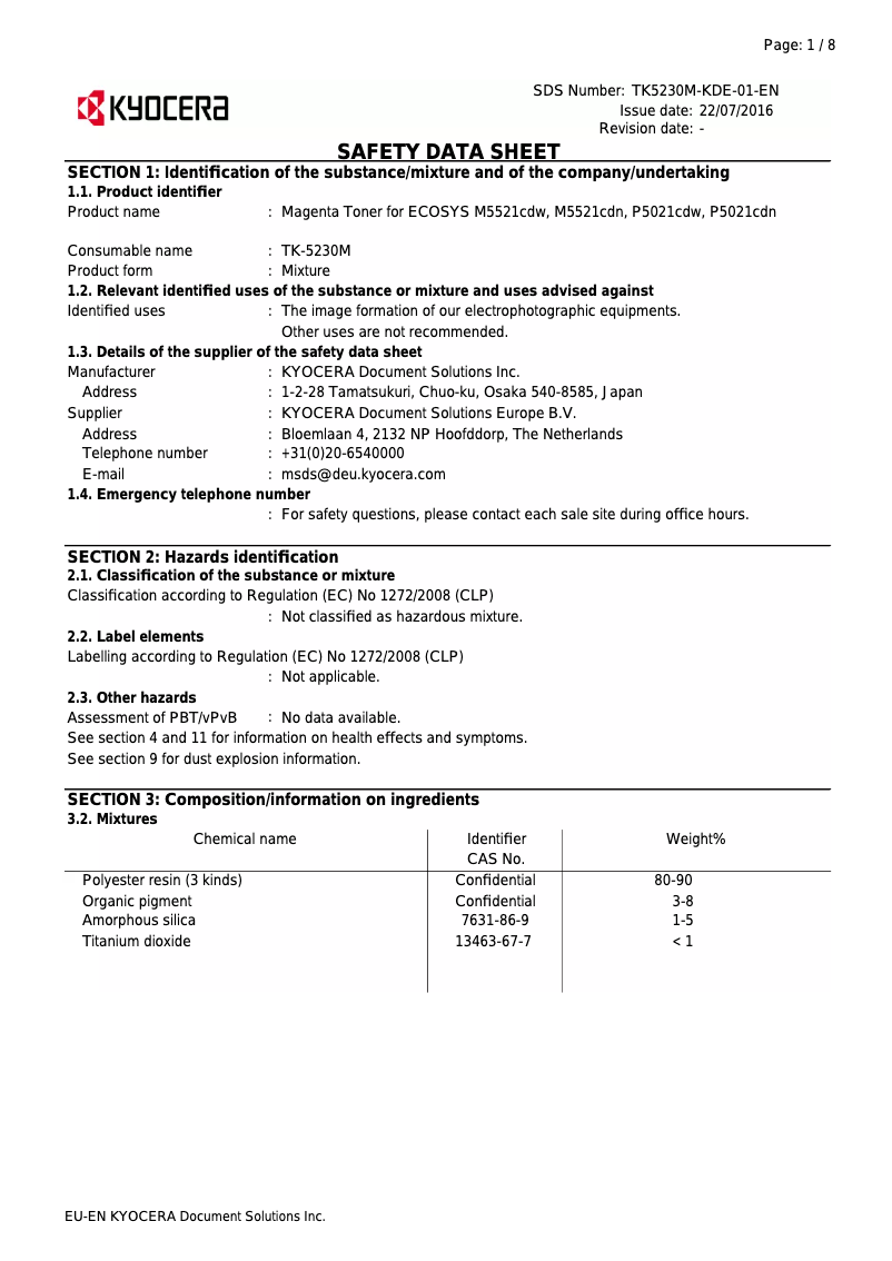 Page 1 de la notice Instructions de sécurité Kyocera Ecosys M5521cdw