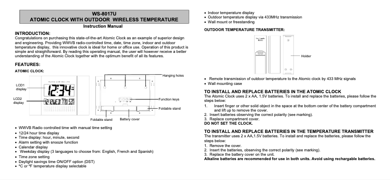 Page n°1 - Manuel utilisateur La Crosse Technology WS-8017U-MAH