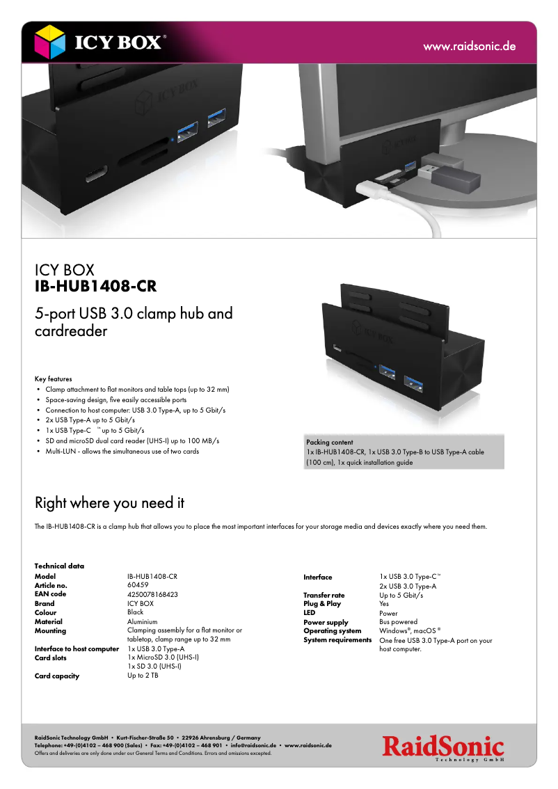 Page n°1 - Fiche technique Icy Box IB-HUB1408-CR