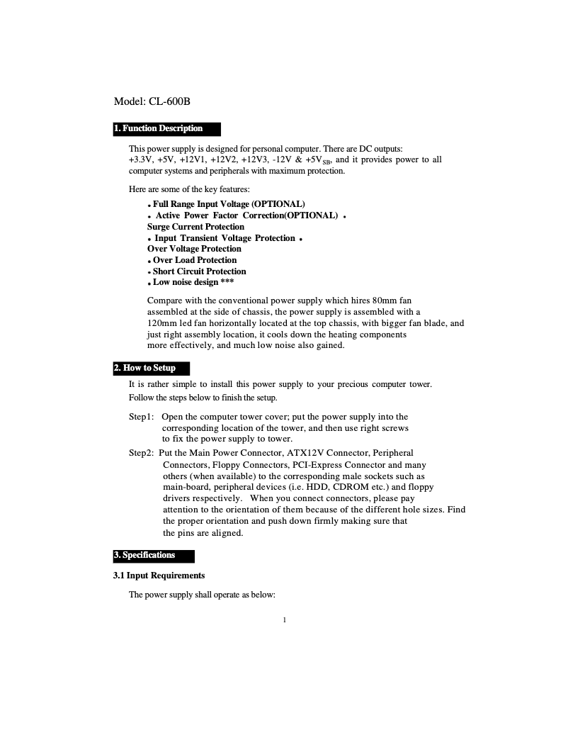 Page 1 de la notice Manuel utilisateur CoolMax CL-600B