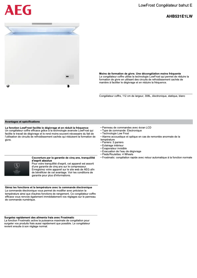 Page n°1 - Fiche technique AEG AHB531E1LW