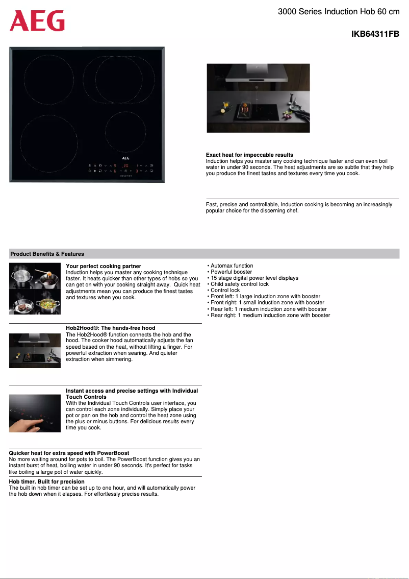 Page 1 de la notice Fiche technique AEG IKB64311FB