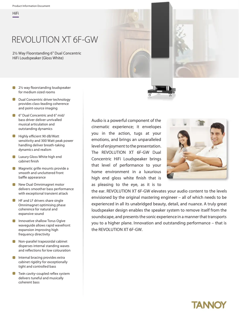 Page 1 de la notice Fiche technique Tannoy Revolution XT 6F