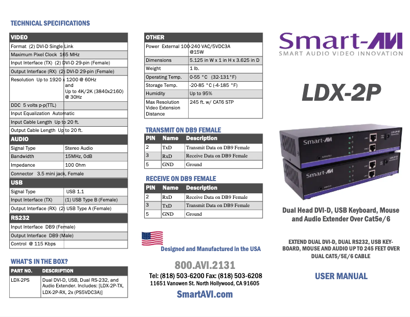 Page 1 de la notice Manuel utilisateur Smart-AVI LDX-2P-TX