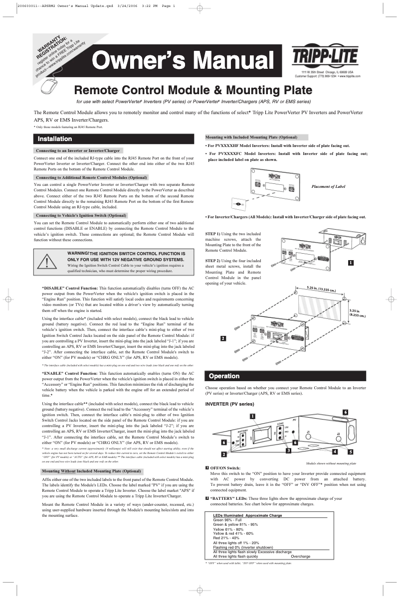Page n°1 - Manuel utilisateur Tripp Lite APSRM4