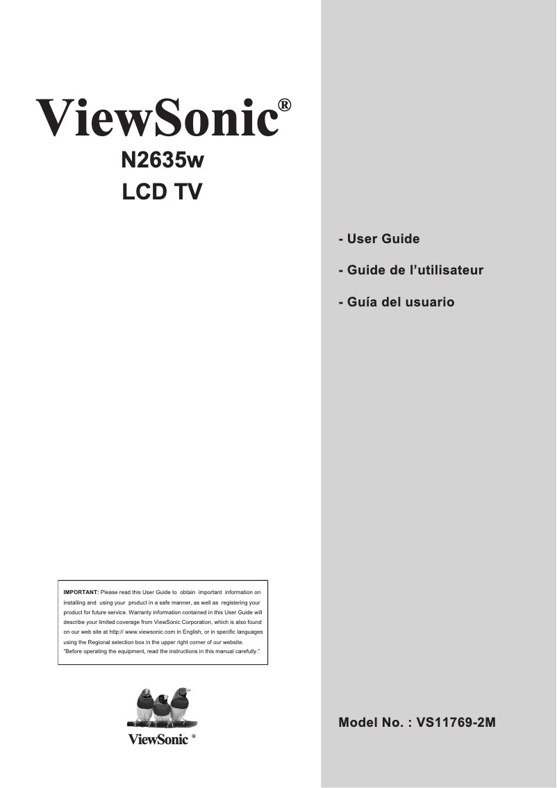 Page 1 de la notice Manuel utilisateur Viewsonic N2635w