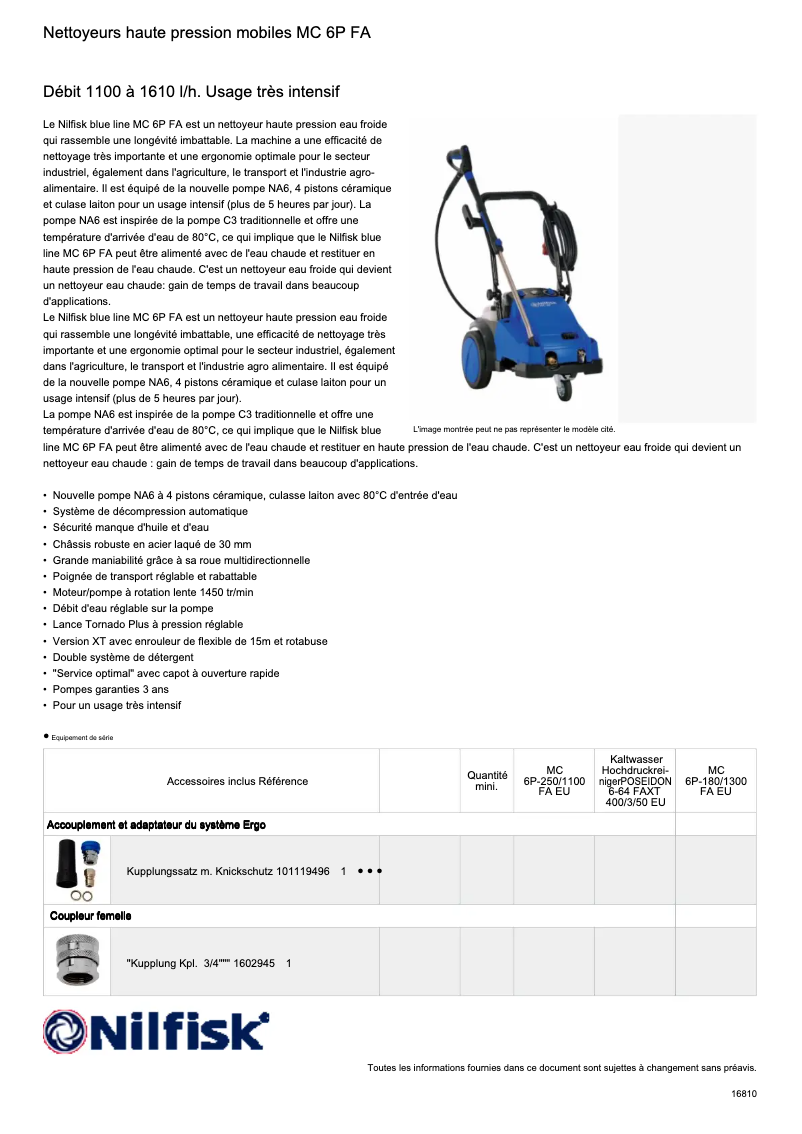 Page 1 de la notice Fiche technique Nilfisk Poseidon 6