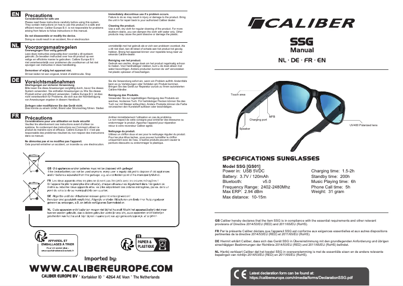 Page 1 de la notice Manuel utilisateur Caliber SSG