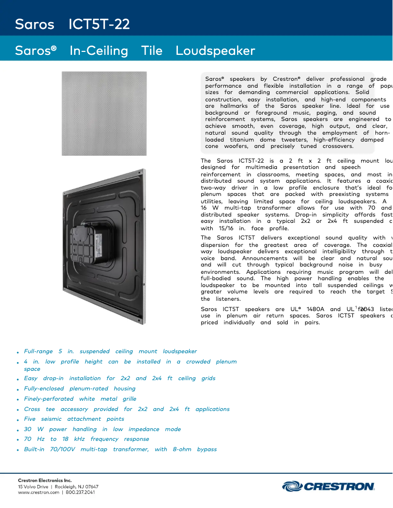 Página 1 del manual Ficha técnica Crestron SAROS ICT5T-22