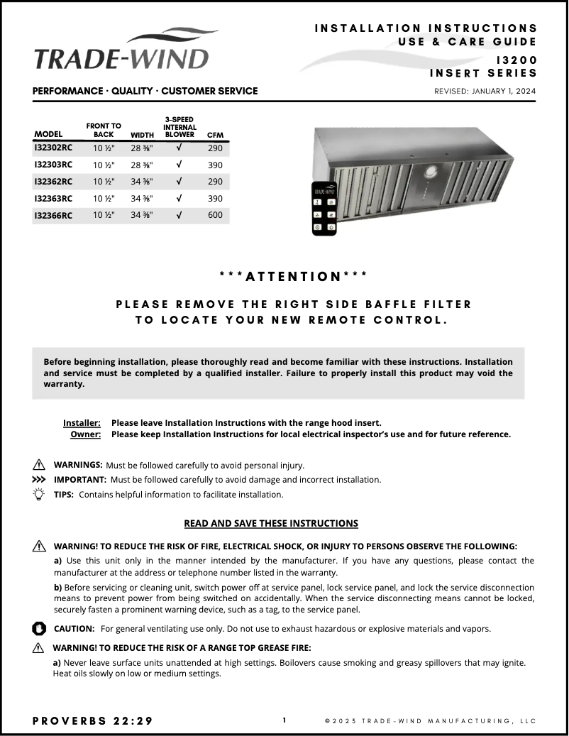Page 1 de la notice Manuel utilisateur Trade-Wind I32363RC