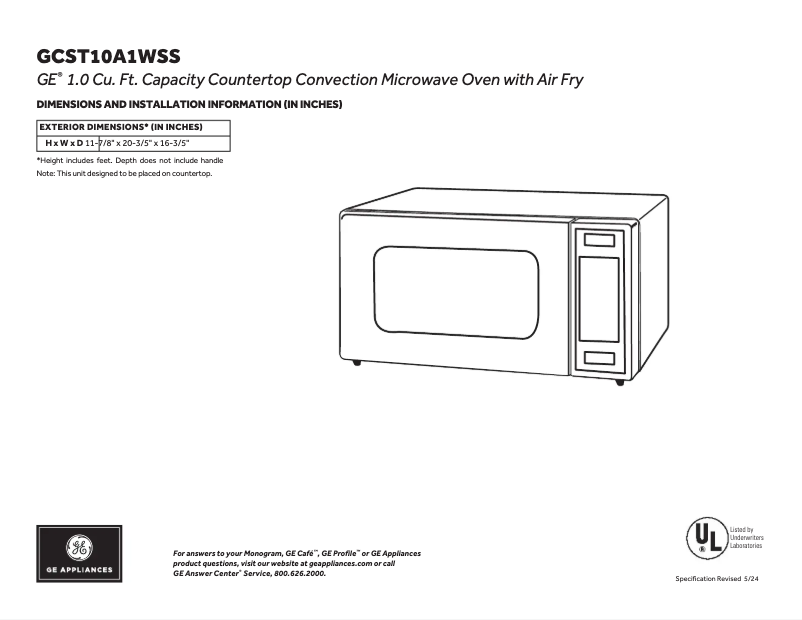 Página 1 del manual Ficha técnica GE GCST10A1