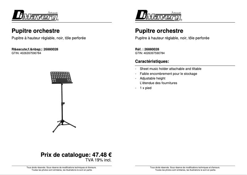 Page 1 de la notice Fiche technique Dimavery Orchestre