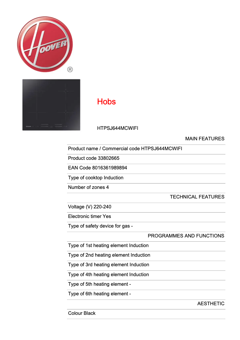 Page 1 de la notice Manuel utilisateur Hoover HTPSJ644MCWIFI