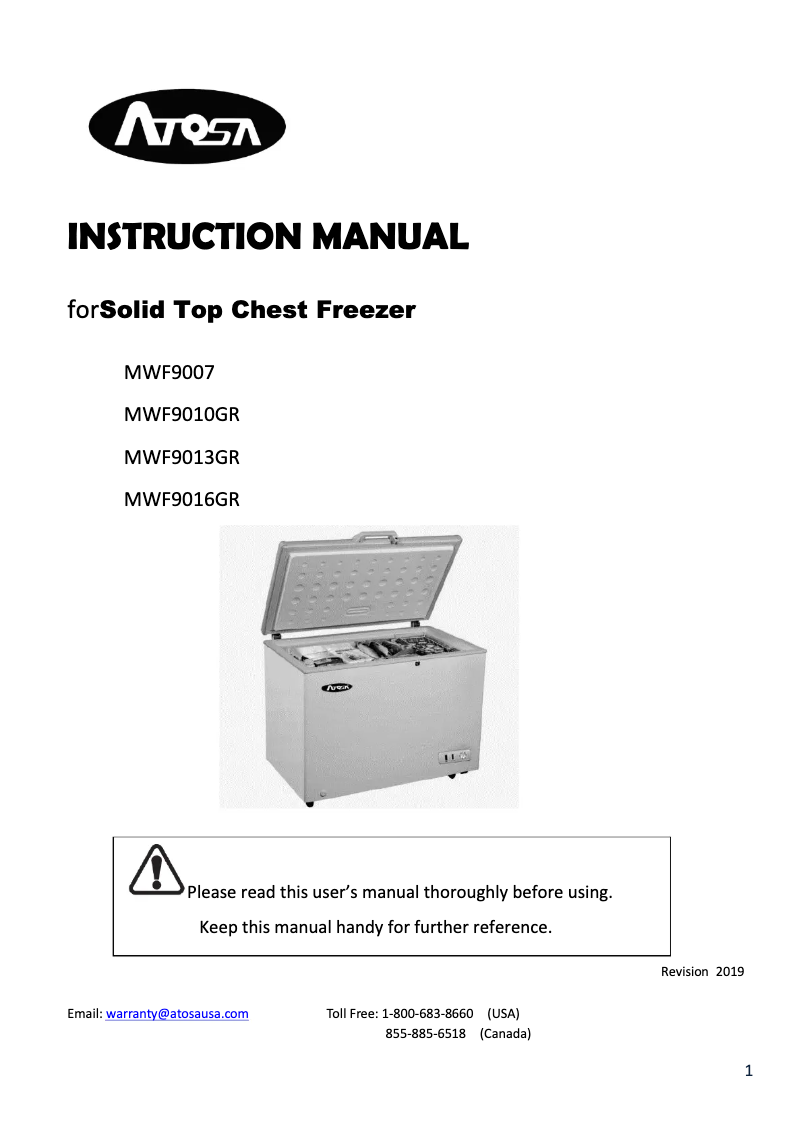 Page 1 de la notice Manuel utilisateur Atosa MWF9007