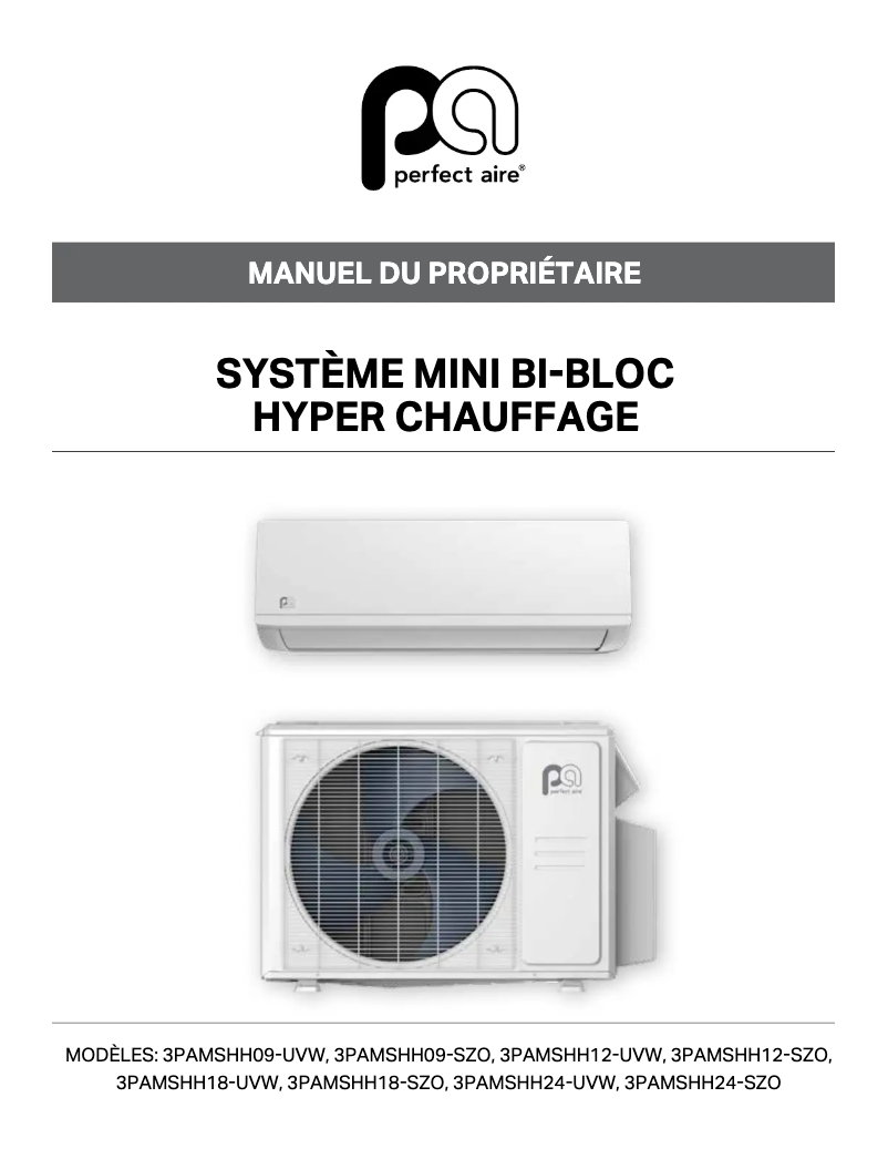 Page 1 de la notice Manuel utilisateur Perfect Aire 3PAMSHH09-UVW