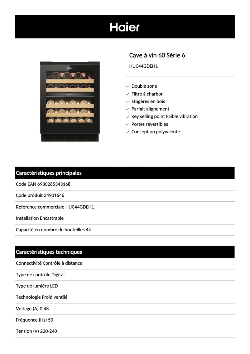 Image de la première page du manuel de l'appareil HUC44GDEH1