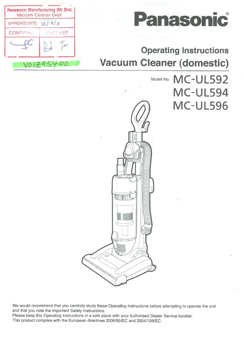 Page 1 de la notice Manuel utilisateur Panasonic MC-UL596