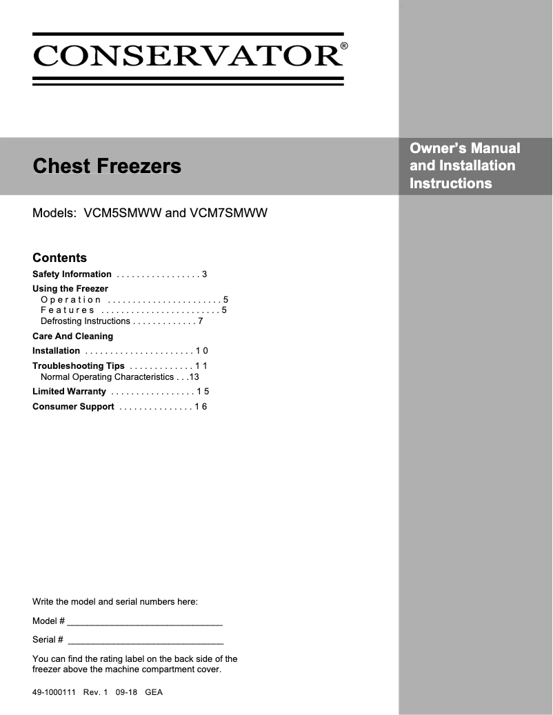 Page 1 de la notice Manuel utilisateur Crosley VCM7SMWW