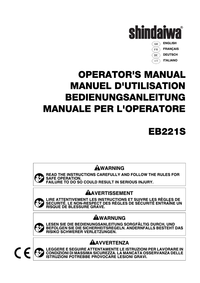 Page 1 de la notice Manuel utilisateur Shindaiwa EB221S