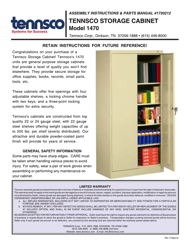 Página 1 del manual Manual de usuario Tennsco 1470