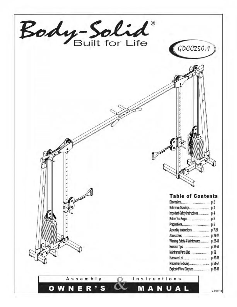 Page n°1 - Manuel utilisateur Body-Solid GDCC250