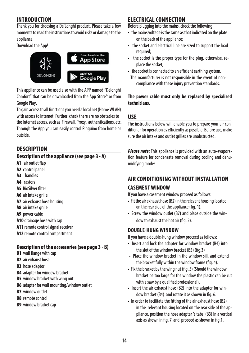 Page 1 de la notice Manuel utilisateur DeLonghi Pinguino Care4Me PAC EX130 CST WIFI