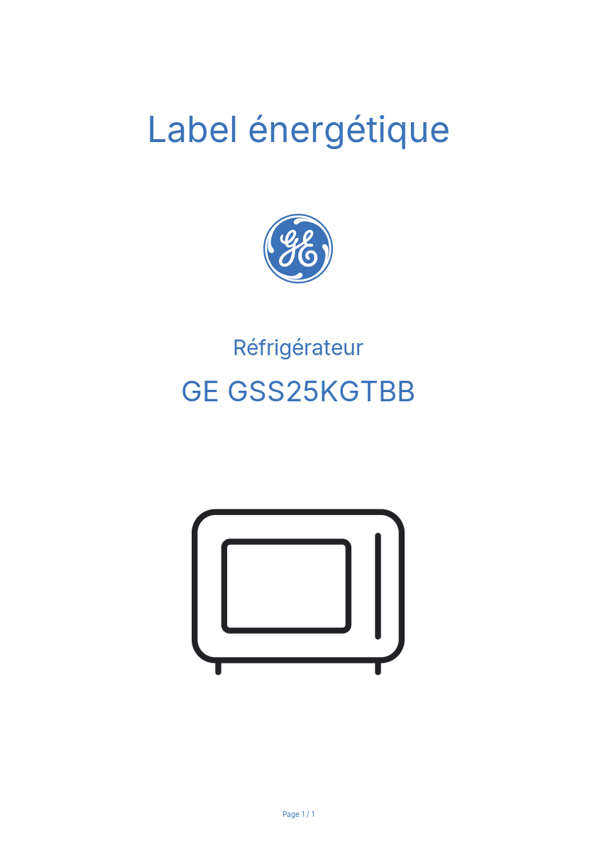 Page n°1 - Label énergétique GE GSS25KGTBB
