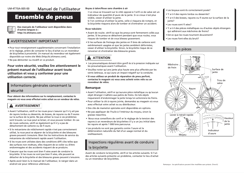 Page n°1 - Manuel utilisateur Shimano WH-RS81-C35-TL-R