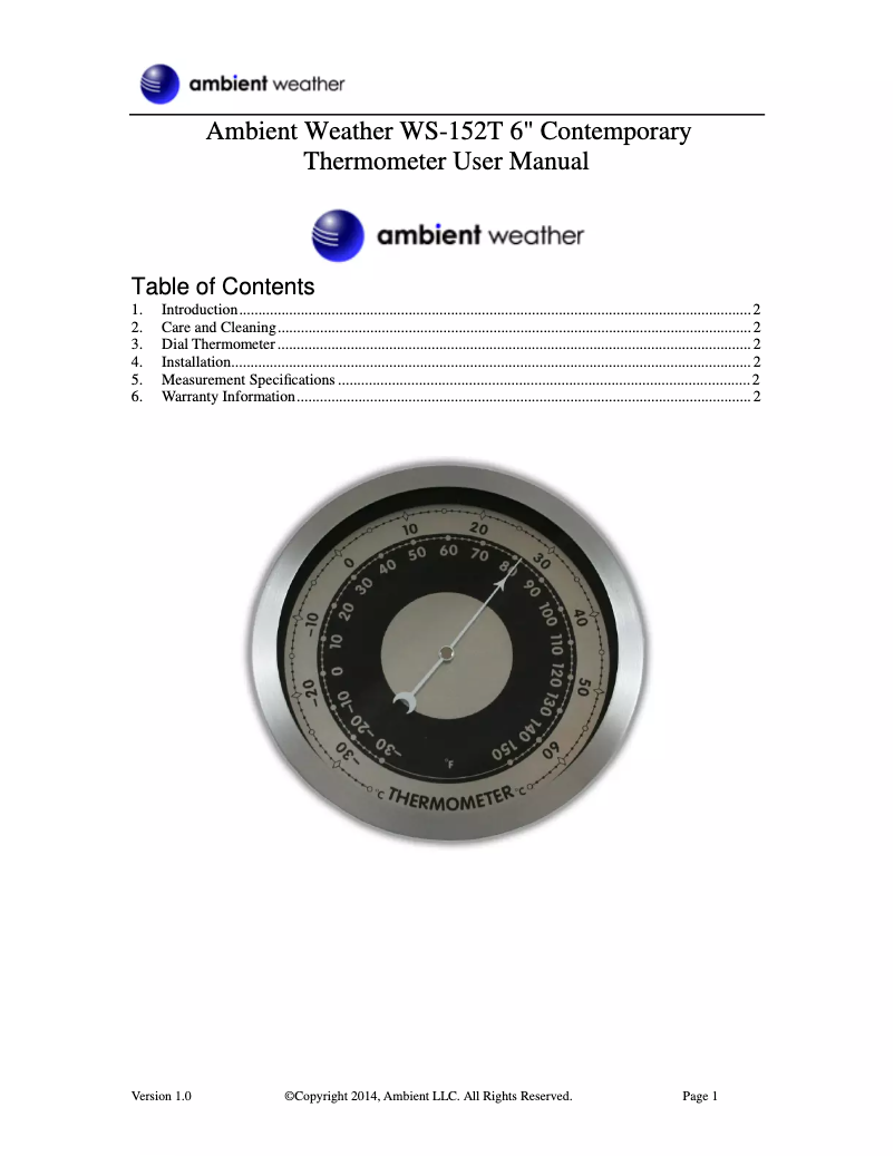 Image de la première page du manuel de l'appareil WS-152T