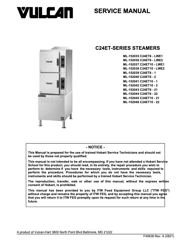 Page 1 de la notice Manuel utilisateur Vulcan C24ET6-PS