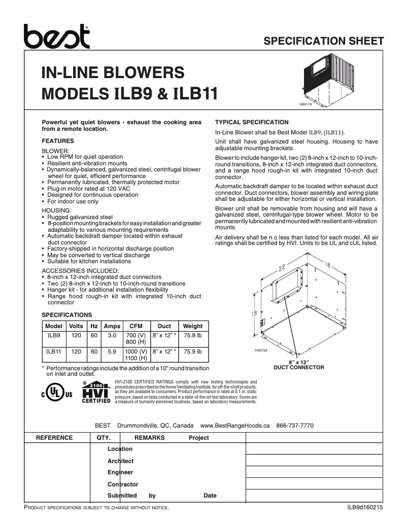 Página 1 del manual Ficha técnica Best ILB9