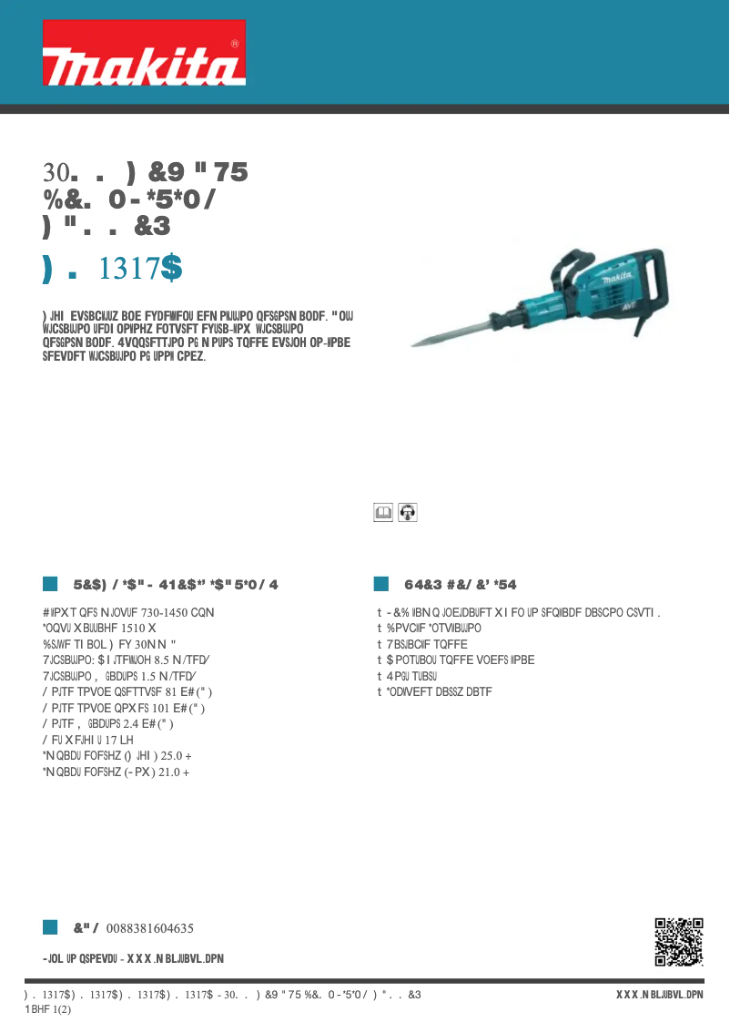 Page 1 de la notice Fiche technique Makita HM1317C