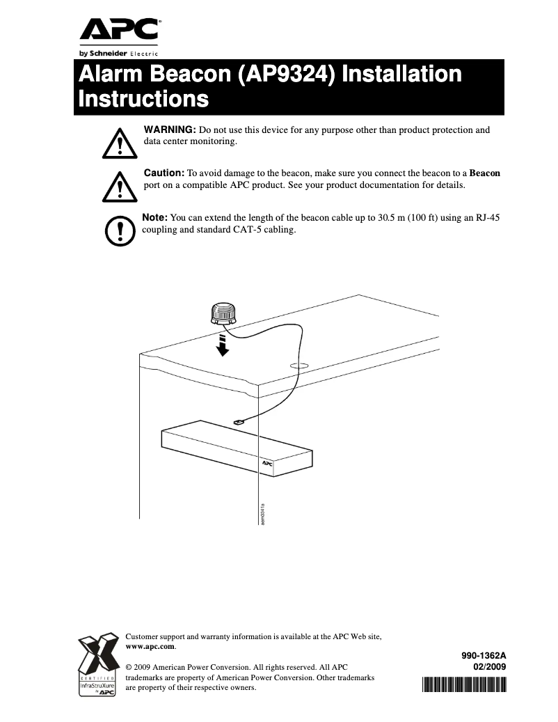 Page 1 de la notice Manuel utilisateur APC AP9324