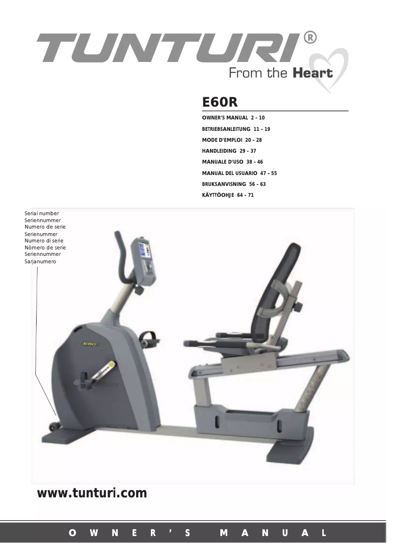 Page n°1 - Manuel utilisateur Tunturi E60R