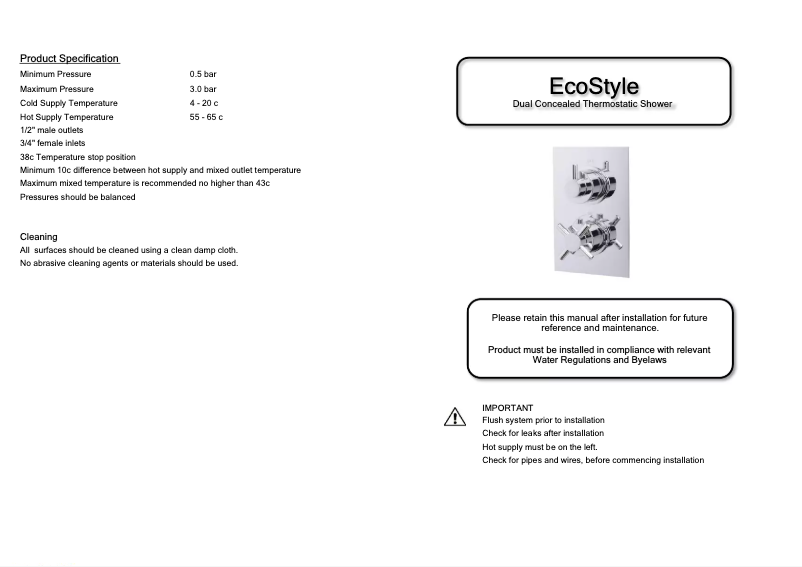 Page 1 de la notice Manuel utilisateur ECOstyle Dual Concealed Thermostatic Shower