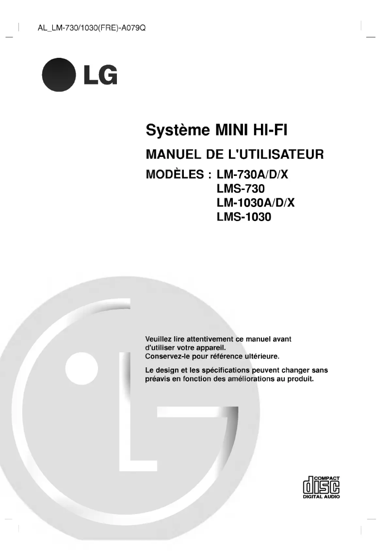 Page 1 de la notice Manuel utilisateur LG LM-730A